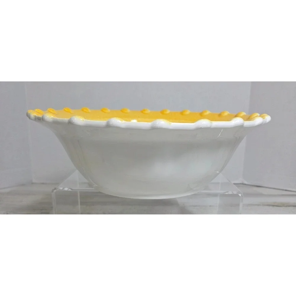 Ancora Italy Ceramic Serving Bowl Yellow Hobnail Dotted Pasta Salad 10.5